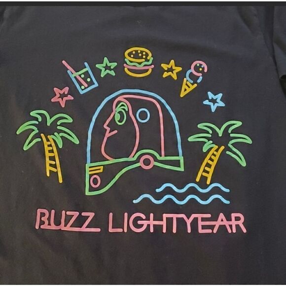 Disney Boys Black Buzz Lightyear Graphic T-shirt L Crewneck Short-Sleeve - Picture 2 of 7